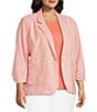 Investments Plus Size Scratch Pattern 3/4 Ruched Sleeve Notch Lapel Lined Button Front Blazer - Image 3