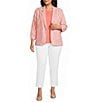 Investments Plus Size Scratch Pattern 3/4 Ruched Sleeve Notch Lapel Lined Button Front Blazer - Image 5
