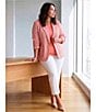Investments Plus Size Scratch Pattern 3/4 Ruched Sleeve Notch Lapel Lined Button Front Blazer - Image 6