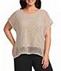 Investments Plus Size Short Sleeve Crew Neck Open Stitch Top - Image 5