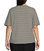 Color:Black Stripe - Image 2 - Plus Size Short Sleeve Crew Neck Stripe Knit Top