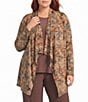 Investments Plus Size Soft Separates Black/Pinecone Painted Paisley Print Long Sleeve Open Front Jacket - Image 1