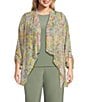 Color:Blurred Garden - Image 1 - Plus Size Soft Separates Blurred Garden Print Open Front Roll-Tab Sleeve Jacket