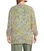 Color:Blurred Garden - Image 2 - Plus Size Soft Separates Blurred Garden Print Open Front Roll-Tab Sleeve Jacket