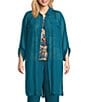 Color:Deep Lagoon - Image 1 - Plus Size Soft Separates Button Front Roll-Tab Sleeve Long Jacket
