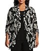 Color:Floral Gestures - Image 1 - Plus Size Soft Separates Floral Gestures Print Open Front Roll-Tab Sleeve Jacket