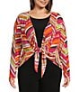 Investments Plus Size Soft Separates Multi Broken Chevron Long Sleeve Coordinating Topper, Color:Multi Broken Chevron - Image 1