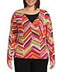Investments Plus Size Soft Separates Multi Broken Chevron Long Sleeve Coordinating Topper, Color:Multi Broken Chevron - Image 6