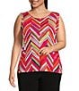 Investments Plus Size Soft Separates Multi Broken Chevron Reversible Crew to Scoop Neck Sleeveless Top, Color:Multi Broken Chevron - Image 1
