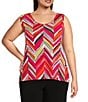 Investments Plus Size Soft Separates Multi Broken Chevron Reversible Crew to Scoop Neck Sleeveless Top, Color:Multi Broken Chevron - Image 4