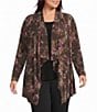 Investments Plus Size Soft Separates Multi Canvas Flourish Print Long Sleeve Open Front Jacket - Image 1