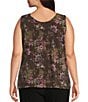 Investments Plus Size Soft Separates Multi Canvas Flourish Print Reversible Crew Neck Sleeveless Top - Image 2