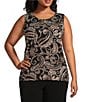 Color:Dotted Paisley - Image 1 - Plus Size Soft Separates Reversible Crew to Scoop Neck Sleeveless Tank Top
