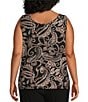 Color:Dotted Paisley - Image 2 - Plus Size Soft Separates Reversible Crew to Scoop Neck Sleeveless Tank Top