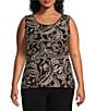 Color:Dotted Paisley - Image 3 - Plus Size Soft Separates Reversible Crew to Scoop Neck Sleeveless Tank Top