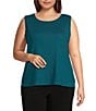 Color:Deep Lagoon - Image 1 - Plus Size Soft Separates Ribbed Crew Neck Tank Top