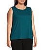Color:Deep Lagoon - Image 3 - Plus Size Soft Separates Ribbed Crew Neck Tank Top