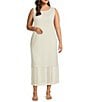 Investments Plus Size Soft Separates Sleeveless Crew Neck Crochet Midi Dress, Color:Natural - Image 1