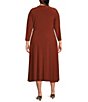 Color:Brandy Brown - Image 2 - Plus Size Soft Separates V-Neck 3/4 Sleeve Faux Wrap Midi Dress