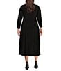 Color:Black - Image 2 - Plus Size Soft Separates V-Neck 3/4 Sleeve Faux Wrap Midi Dress