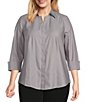 Color:Silver - Image 1 - Plus Size Taylor Gold Label Non-Iron Point Collar 3/4 Sleeve Button Front Shirt