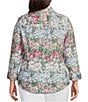 Color:Wild Floral - Image 2 - Plus Size Taylor Gold Label Non-Iron Wild Floral 3/4 Sleeve Point Collar Y-Neck Button Front Shirt
