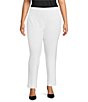 Color:White - Image 1 - Plus Size the 5th AVE fit Side Zip Stretch Tummy Control Slim Leg Pants