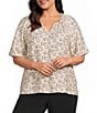 Investments Plus Size Watermark Dot Print Short Ruffle Sleeve Split-V Neck Blouse - Image 1