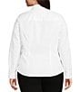 Investments Plus Size White Woven Long Sleeve Point Collar Button Front Top, Color:White - Image 2
