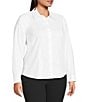 Investments Plus Size White Woven Long Sleeve Point Collar Button Front Top, Color:White - Image 3