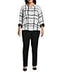 Investments Plus Size Woven Blocked Plaid 3/4 Sleeve Point Collar Button Front Split Cuff Top, Color:Blocked Plaid - Image 3