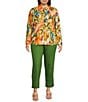 Investments Plus Size Woven Palm Beach Multi Long Sleeve Point Collar Button Front Top, Color:Palm Beach Multi - Image 3