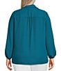 Color:Deep Lagoon - Image 2 - Plus Size Woven Point Collar 3/4 Sleeve Button Front Top