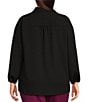 Color:Black - Image 2 - Plus Size Woven Point Collar 3/4 Sleeve Button Front Top