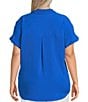 Investments Plus Size Woven Short Sleeve Point Collar Partial Button Front Top, Color:Blue Lolite - Image 2