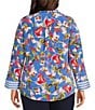 Investments Plus Size Woven Whimsy Floral Stripe 3/4 Sleeve Point Collar Button Front Split Cuff Top, Color:Whimsy Floral Stripe - Image 2
