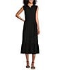 Color:Black - Image 1 - Point Collar Sleeveless Button Front Midi Dress