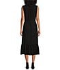 Color:Black - Image 2 - Point Collar Sleeveless Button Front Midi Dress