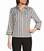 Investments Rachel Black/White Stripe Print 3/4 Sleeve Point Collar Button Front Shirt - Image 1