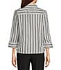 Investments Rachel Black/White Stripe Print 3/4 Sleeve Point Collar Button Front Shirt - Image 2