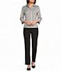 Investments Rachel Black/White Stripe Print 3/4 Sleeve Point Collar Button Front Shirt - Image 3