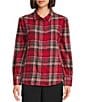 Investments Red Plaid Long Sleeve Point Collar Button Front Top, Color:Red Plaid - Image 1