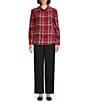 Investments Red Plaid Long Sleeve Point Collar Button Front Top, Color:Red Plaid - Image 3