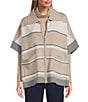 Investments Removeable Faux Fur Collar Two-Way Zip Front Stripe Sweater Poncho, Color:Coca Mocha Stripe - Image 3