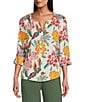 Investments Rio Print 3/4 Sleeve Split V-Neck Button Shirt - Image 1