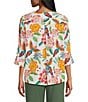 Investments Rio Print 3/4 Sleeve Split V-Neck Button Shirt - Image 2