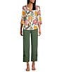 Investments Rio Print 3/4 Sleeve Split V-Neck Button Shirt - Image 3