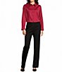 Investments Rumba Red Woven Long Sleeve Point Collar Button Front Top, Color:Rumba Red - Image 3