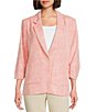 Investments Scratch Pattern 3/4 Ruched Sleeve Notch Lapel Lined Button Front Blazer - Image 2