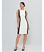 Investments Scuba Crepe Color Block Sleeveless Sheath Dress, Color:Black/White - Image 5